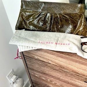 Lauren Merkin classic grey patten leather clutch